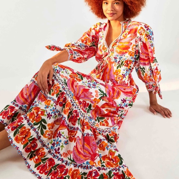 FARM Rio Dresses & Skirts - NWT Farm Rio Anthropologie White Spring Bananas Maxi Dress Sz. Small